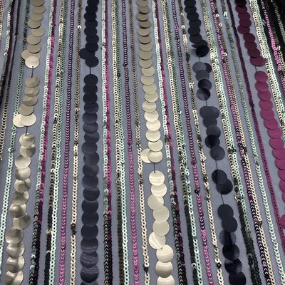 quality  Elegant QUICK DRY stripe polyester mesh with sequin embroidery fabric for evening dress factory