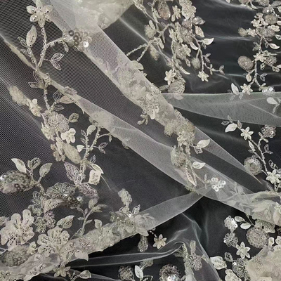 High Grade Embroidery Wedding Dress Sequin Floral Mixed Handmade Mesh Viable Laser-Cut 3d Beaded Fabric