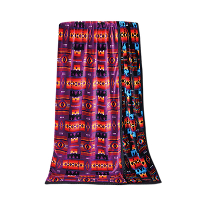 Flame Retardant 2PLY Purple Colors Super Soft Southwest Native Patterns Flannel Throw Blanket For Winter Reversible