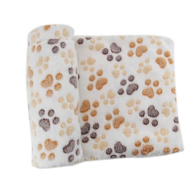 Coral Fleece Cute Floral Pet Paw Print Dog Puppy Fleece Beds Soft Warm Blanket Mat