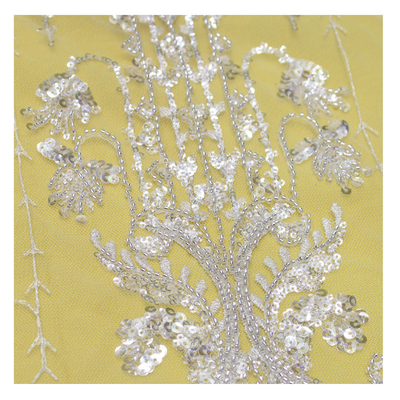Wholesale High Quality Viable Elegant Sequin Design Bridal Mesh Embroidery Beaded Lace Fabric For Wedding Dres
