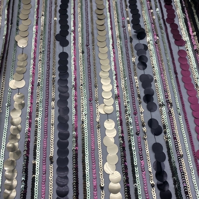 Elegant QUICK DRY stripe polyester mesh with sequin embroidery fabric for evening dress