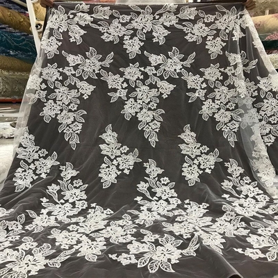 Bridal Luxury Sequins Lace Fabric Heavy White Mesh Wedding Viable